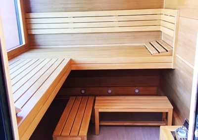 interior sauna with panels wood walls
